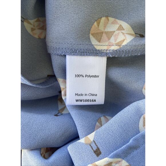 41 Hawthorn Blue Allover Hot Air Balloon Vneck Blouse Shirt Top Womens Medium - Picture 6 of 7